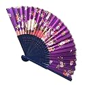 Sage Square Set, Floral Handheld Folding Chinese Fan Vintage Era Touch, Fabric Folding Fan for Wedding Dancing Party, Decorations,Birthday Party, Photo Booth (Purple, Pack of 2)