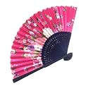 Sage Square Set, Floral Handheld Folding Chinese Fan Vintage Era Touch, Fabric Folding Fan for Wedding Dancing Party, Decorations,Birthday Party, Photo Booth (Pink, Pack of 3)