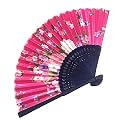 Sage Square Set, Floral Handheld Folding Chinese Fan Vintage Era Touch, Fabric Folding Fan for Wedding Dancing Party, Decorations,Birthday Party, Photo Booth (Pink, Pack of 2)