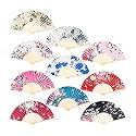 Sage Square Set, Floral Handheld Folding Chinese Fan Vintage Era Touch, Fabric Folding Fan for Wedding Dancing Party, Decorations,Birthday Party, Photo Booth (Random, Pack of 4)