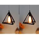 SAH Hanging Lights for Living Room/Pendant Lights for Ceiling/Hanging Lamps for Home Decoration/Ceiling Light for Living Room, with Glass Shade (Without Bulb) (Triangle Black (Pack of 2))