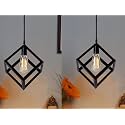 SAH Hanging Lights for Living Room/Pendant Lights for Ceiling/Hanging Lamps for Home Decoration/Ceiling Light for Living Room, with Glass Shade (Without Bulb)(Sqaure Black (Pack of 2))