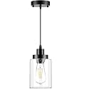 SAH Industrial Modern Black Pendant Hanging Light with Clear Glass Ceiling Fixture for Kitchen, Dining, and Hallway, Entryway,Office Living Room, Muesum, Home, Bedroom, Farmhouse (with Bulb)