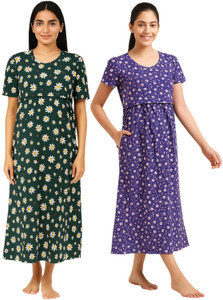 sahana women maternitynursing nighty green purple