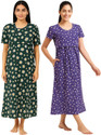 sahana Women Maternity/Nursing Nighty (Green, Purple)