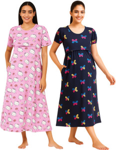 sahana women maternitynursing nighty pink blue