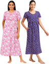 sahana Women Maternity/Nursing Nighty (Pink, Blue)