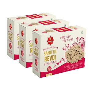 sahu gajak bhandar revadi sweet 1050g pack of 3 boxes each 350g jaggery sweets revri sesame candy rewadi gajjak rewri gazak gur revdi