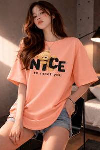 SAHUCRATION Graphic Print Women Round Neck Pink