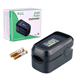 sahyog wellness fingertip advanced oled type pulse oximeter measures oxygen saturation pulse rate spo2 perfusion index amp respiratory rate with battery black