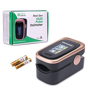 sahyog wellness fingertip advanced oled type pulse oximeter measures oxygen saturation pulse rate spo2 perfusion index amp respiratory rate with battery black