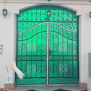 sai balaji uv resistant 4 x 15 feet pvc gate sheet_grill sheet_gate covering sheet_balcony saftey sheet_privacy sheet_green color_with 1 scissor_50 tags sblst45