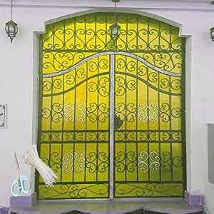 sai balaji uv resistant 5 x 20 feet pvc gate sheet_grill sheet_gate covering sheet_balcony safety sheet_privacy sheet_yellow color_with 1 scissor_50 tags kmkr 88
