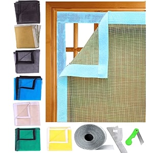 sai praseeda 24 x 36 inches_2 x 3 feet_stitched_ready to install_200 gsm_fiber glass mosquito net for windows_ivory color_with self adhesive hook tape and cutter spe12