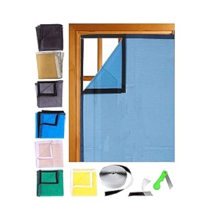 sai praseeda 36 x 48 inches_3 x 4 feet_stitched_ready to install_200 gsm_fiber glass mosquito net for windows_blue color_with self adhesive hook tape and cutter spe35