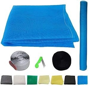 sai praseeda 48 x 108 inches_4 x 9 feet_unstitched_200 gsm_fiber glass mosquito net for windows_blue color_with regualr loop tape and self adhesive hook tape and cutter spe119