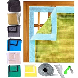 sai praseeda 48 x 60 inches_4 x 5 feet_stitched_ready to install_200 gsm_fiber glass mosquito net for windows_yellow color_with self adhesive hook tape and cutter spe51