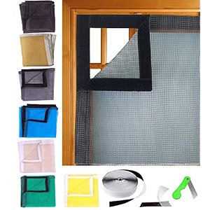 sai praseeda 60 x 60 inches_5 x 5 feet_stitched_ready to install_200 gsm_fiber glass mosquito net for windows_grey color_with self adhesive hook tape and cutter spe60