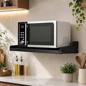 saifix microwave stand for kitchen  wall mounted oven stand  metal hanging dish rack  pot racks  utensil organiser  kitchware rack 60 l x 40 w x 18 h cm39s black-24