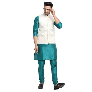 SAIFOO Mens Kurta Pyjama Printed Nehru
