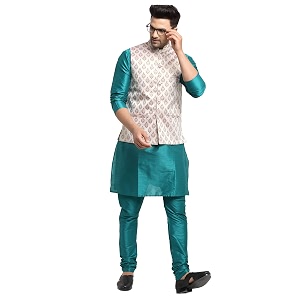 SAIFOO Mens Kurta Pyjama Printed Nehru
