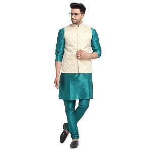 SAIFOO Mens Kurta Pyjama Printed Nehru