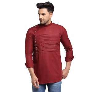 SAIFOO Mens Rich Cotton Blind Short Kurta