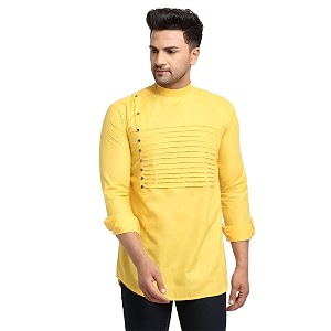 SAIFOO Mens Rich Cotton Blind Short Kurta