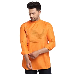 SAIFOO Mens Rich Cotton Blind Short Kurta