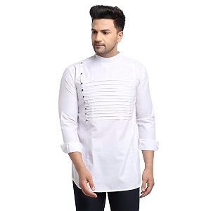SAIFOO Mens Rich Cotton Blind Short Kurta