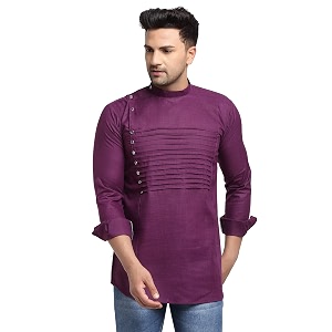 SAIFOO Mens Rich Cotton Blind Short Kurta
