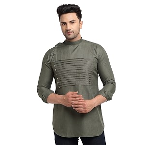 SAIFOO Mens Rich Cotton Blind Short Kurta