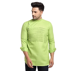 SAIFOO Mens Rich Cotton Blind Short Kurta