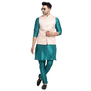 SAIFOO Mens Kurta Pyjama Printed Nehru