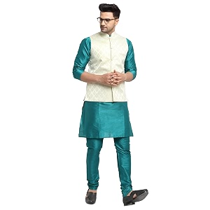 SAIFOO Mens Kurta Pyjama Printed Nehru