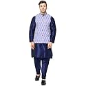 SAIFOO Men39s Silk Navy Blue Kurta Pyjama