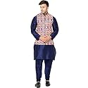 SAIFOO Men39s Silk Navy Blue Kurta Pyjama