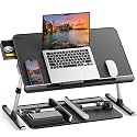 SAIJI Laptop Bed Table,Adjustable PVC Leather Laptop Table, 4 Heights &amp; 4 Angles,Portable Large Desk with Storage Drawer,Foldable Perfect Desk for Work, Study, Reading &amp; More - Black (33x60 cm)