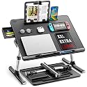 SAIJI Laptop Bed Table,Adjustable PVC Leather Laptop Table, 4 Heights & 4 Angles,Portable Large Desk with Storage Drawer,Foldable Perfect Desk for Work, Study, Reading & More - White (33x60 cm)