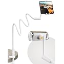 SAIJI Gooseneck Tablet Holder for Bed (120cm) – Flexible 360° Rotating Long Arm Stand with Clamp Base, Adjustable Mount for All Type of iPad, Phones, Kindle, Switch (4.7–13") – White
