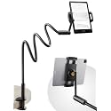 SAIJI Gooseneck Tablet Holder for Bed (120cm) – Flexible 360° Rotating Long Arm Stand with Clamp Base, Adjustable Mount for All Type of iPad, Phones, Kindle, Switch (4.7–13") – Black