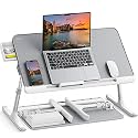 SAIJI Laptop Bed Table, Adjustable PVC Leather Laptop Table, 4 Heights &amp; 4 Angles,Portable Large Desk with Storage Drawer,Foldable Perfect Desk for Work, Study, Reading &amp; More - Grey (33x60 cm)
