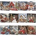Saillong 12 Pack Christmas Diamond Painting Greeting Card Kits DIY Christmas Snowy Night Diamond Art Cards with Envelopes Xmas 5D Rhinestones Painting for Adults DIY Craft Family Friend Xmas Gifts