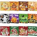 Saillong 12 Pack Fall Diamond Painting Greeting Cards Kits DIY Holiday Diamond Art Cards with Envelopes Halloween Christmas 5D Rhinestones Painting Making Kit for Adult DIY Crafts Party Favors Gifts