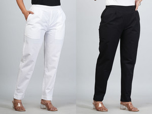 SAINVASTRA Straight Fit Women White Black Trousers
