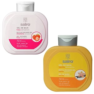 sairo 94 natural  vanilla  strawberry combo bath shower gel imported from spain 750ml deeply nourishing body wash moisturizers softer smoother skin suitable for all skin types  men and women