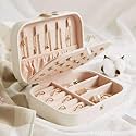 SAJANI PU Leather Small Jewelry Organizer for Women, Jewelry Box Display Storage Case, Double Layer jewelry Box for Earrings, Rings, Necklaces, Bracelets (Pack Of 1) (White)