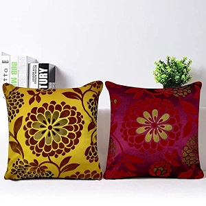 sajavat home cc385a cotton random wave embroidery cushion cover pack of 2 limited edition 16x16 inches40x40 cm multi colour yellow amp red dupion silk