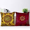 SAJAVAT HOME CC385A Cotton Random Wave Embroidery Cushion Cover (Pack of 2) Limited Edition 16x16 INCHES/40x40 cm Multi Colour (Yellow & Red, Dupion Silk)
