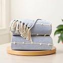SAJAVAT HOME Hand-Knitted Pure Cotton Sofa Throw (Pack of 2) | Blue Tassel Throw Blanket for Sofa, Couch &amp; Bed | Lightweight All-Season Decorative Cover for 3 &amp; 5 Seater | 82×52 Inches